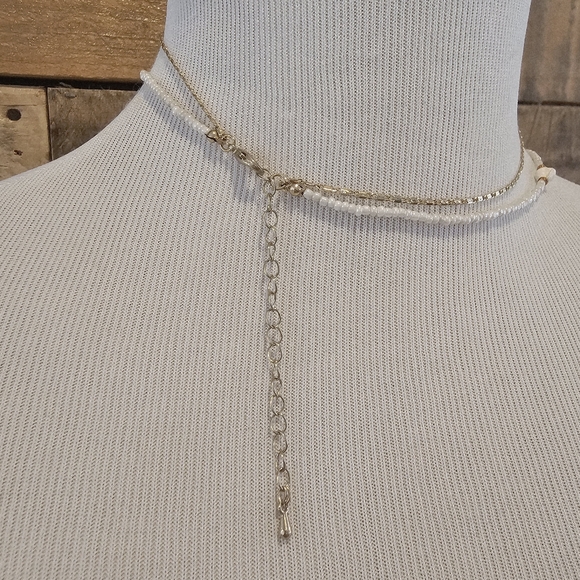 Layered Goldtone Chain, White Shell & Seed Bead Necklace - Picture 6 of 7